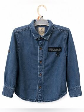 NENGDI Boys Light Wash Chambray Button-Down Long Sleeve Shirt